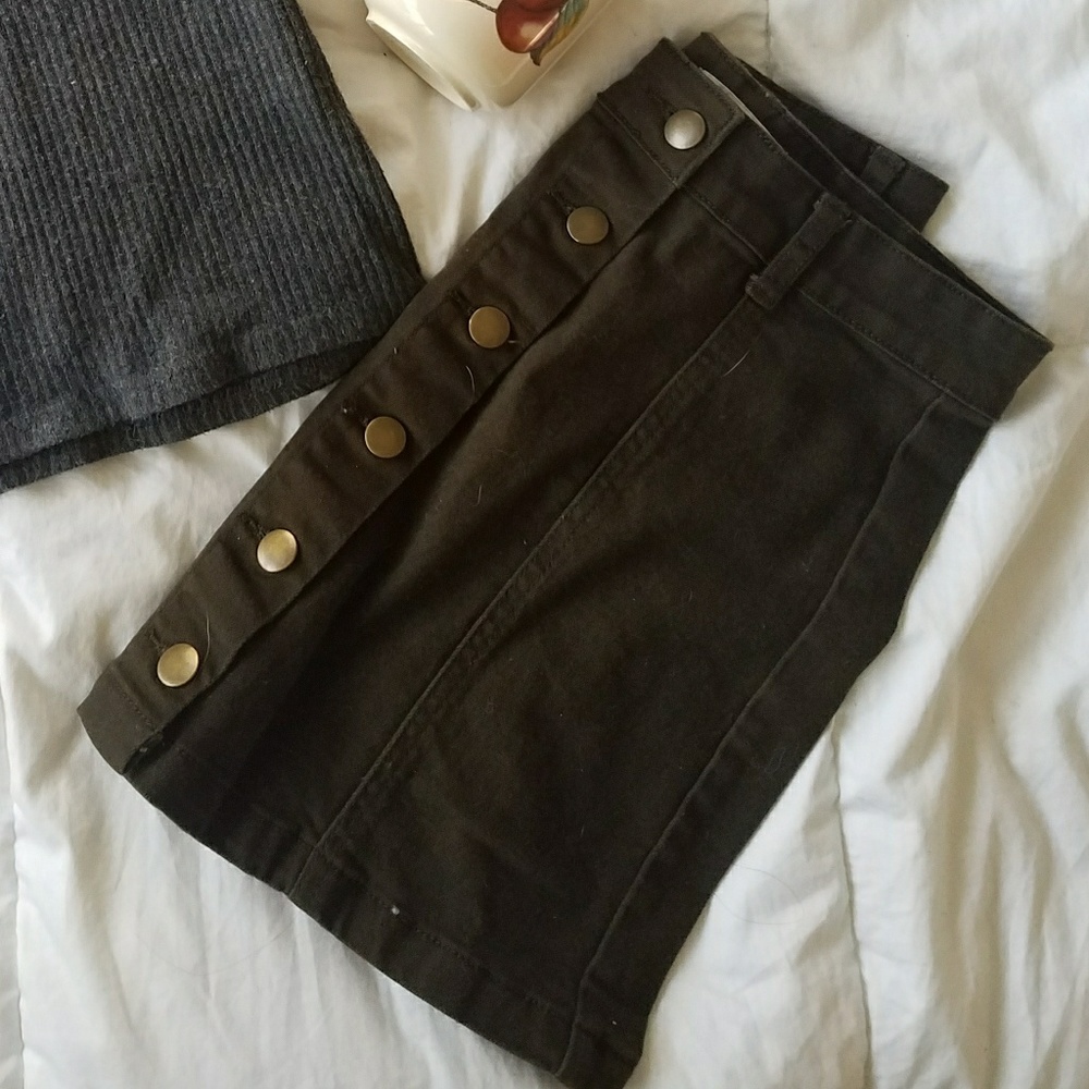 Olive Green Button Front Mini Skirt